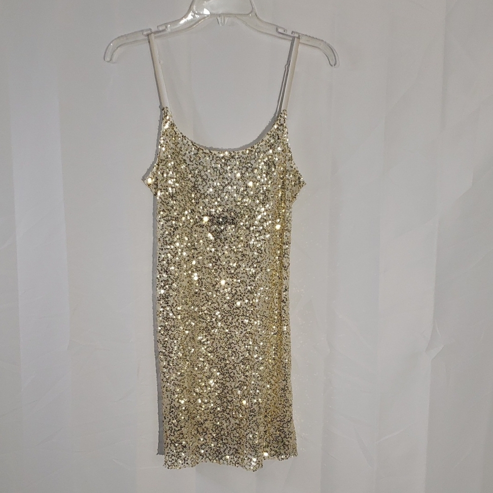Intmately Free People Gold Sequin Chemise Cami Adjuatable Straps Small Petite